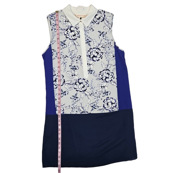 Rebecca Taylor 100% Silk Blue Colorblock Floral Print Mini Shirt Dress Size 8 - Picture 13 of 15